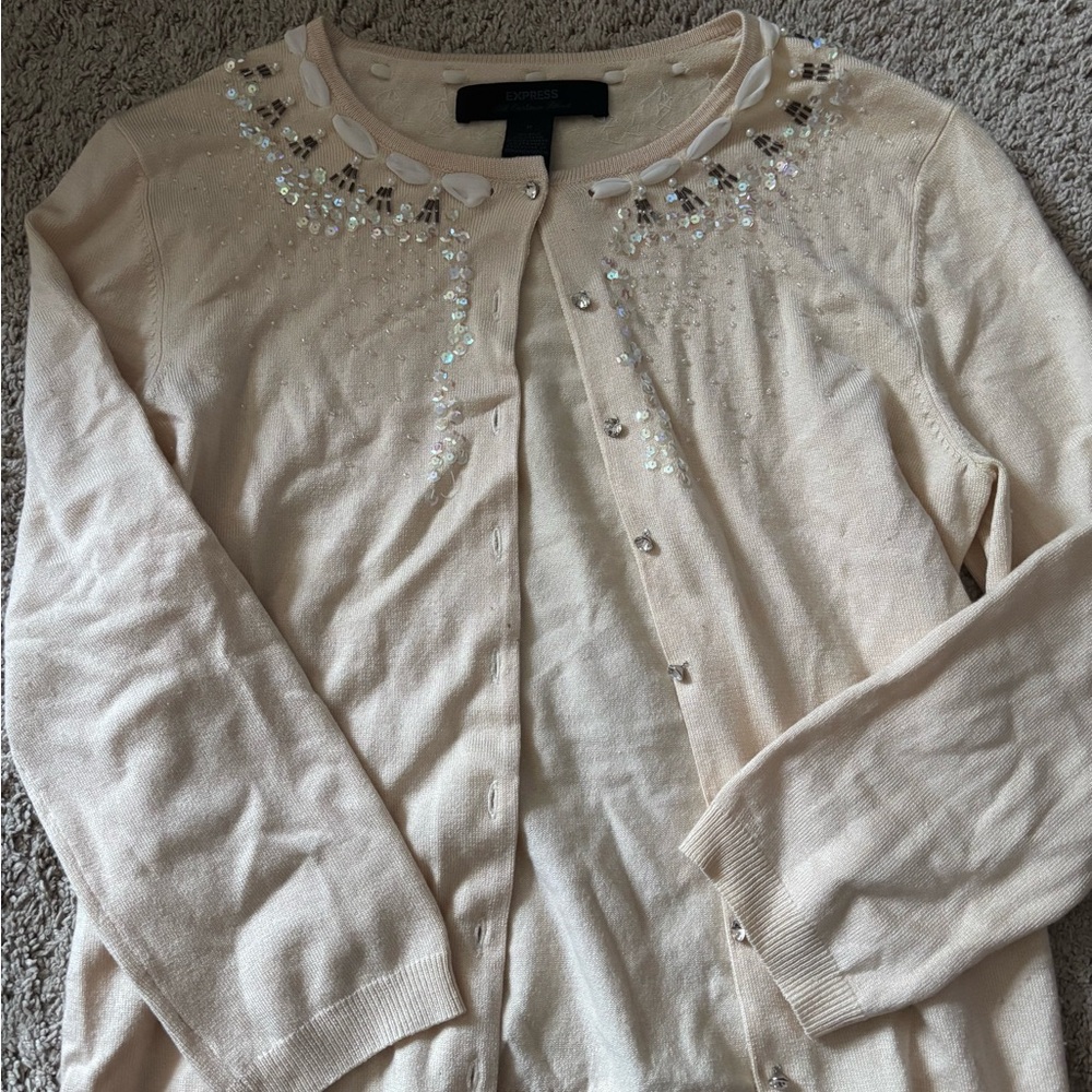 Express Elegant Cream Sweater with Embellishments